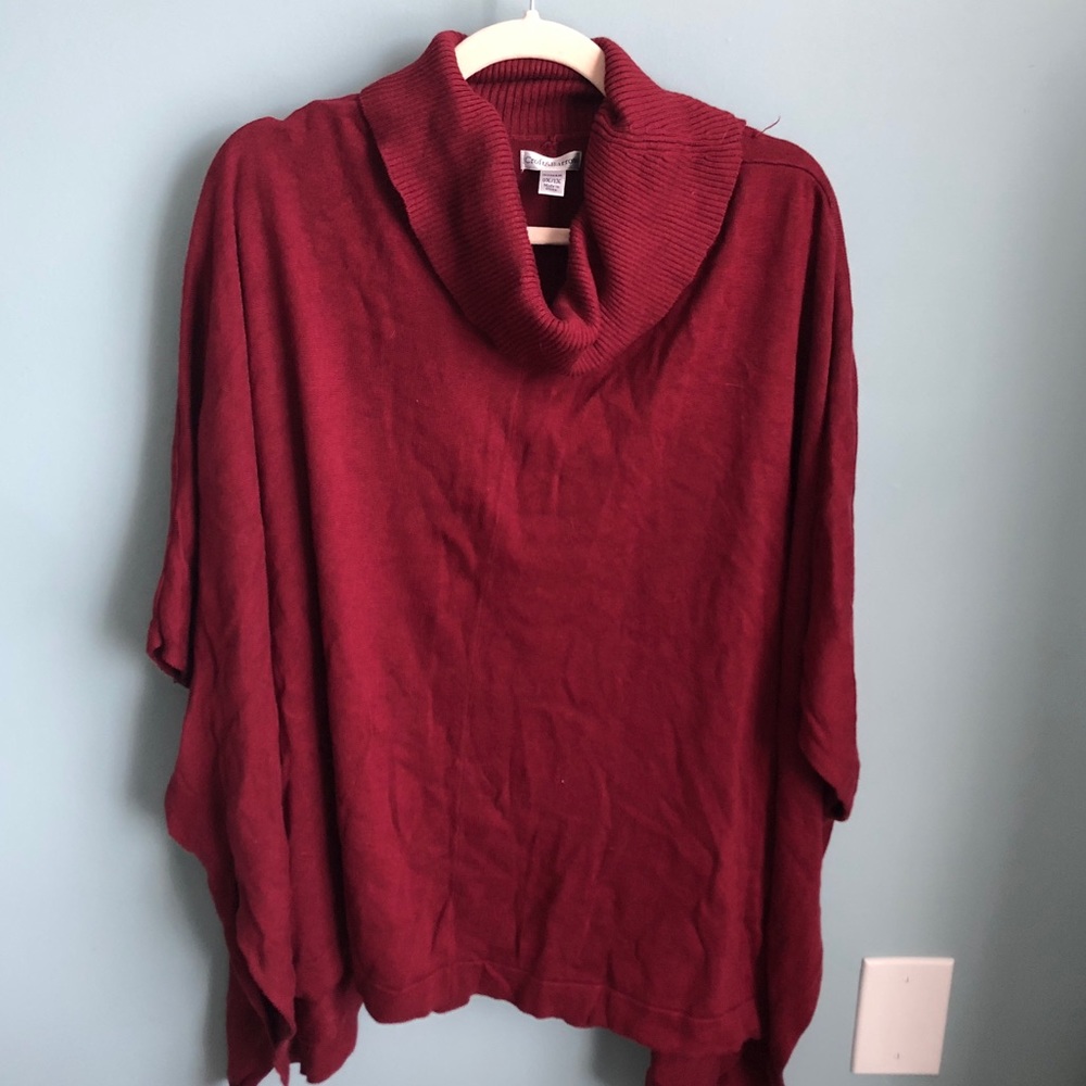 Red cowl neck poncho